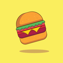 Delicious burger Illustration Cheese Burger Cartoon Icon Illustration Hamburger Food sticker Concept Isolated.