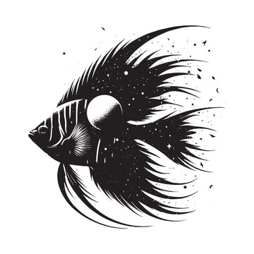 recommend clip art: silhouette of Regal Angelfish filled with nature night view in rough drawing