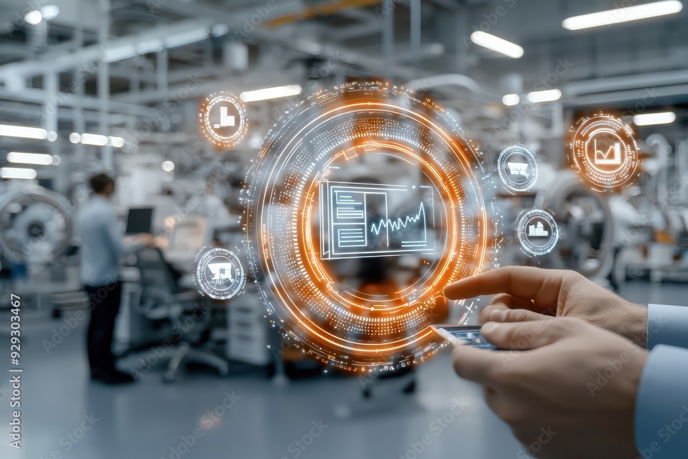 Aufkleber a modern industrial setting featuring digital technology and data visualization for efficient manufa