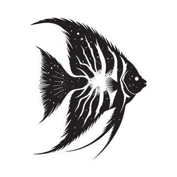 recommend clip art: silhouette of Regal Angelfish filled with space and sci-fi element in rough drawing