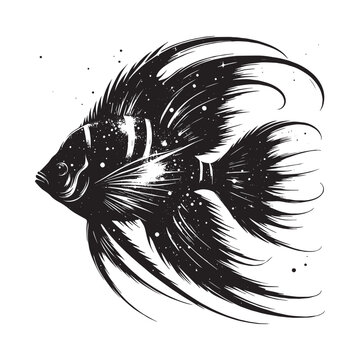 recommend clip art: silhouette of Regal Angelfish filled with space and sci-fi element in rough drawing