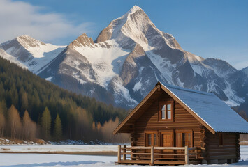 Fototapeta premium wooden house in the mountains