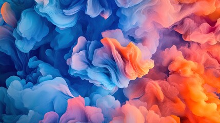 Obraz premium Vibrant Explosion of Colorful Plumes: A Dynamic Poster Design for Sports Interiors, Infusing Movement and Creativity with Rich Blues, Bright Oranges, and Playful Pink Accents.