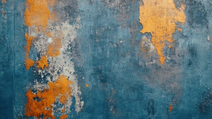 A textured wall with vibrant blue and rusty orange peeling paint, creating a striking modern abstract backdrop.