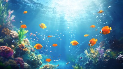 Naklejka premium fish swimming on the coral reef