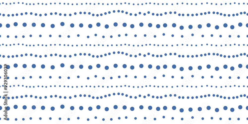 Poster rows of dots, pattern of small blue circles. white background.