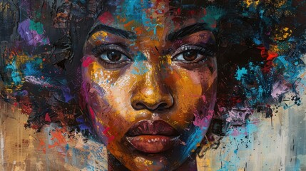 Portrait of a woman with vibrant colors and expressive features created with textured techniques