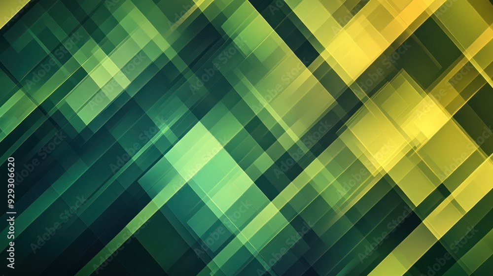 Poster a vibrant abstract geometric pattern featuring green and yellow hues, creating a dynamic and modern 