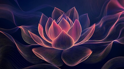 Abstract illustration of a pink lotus flower made of lines.