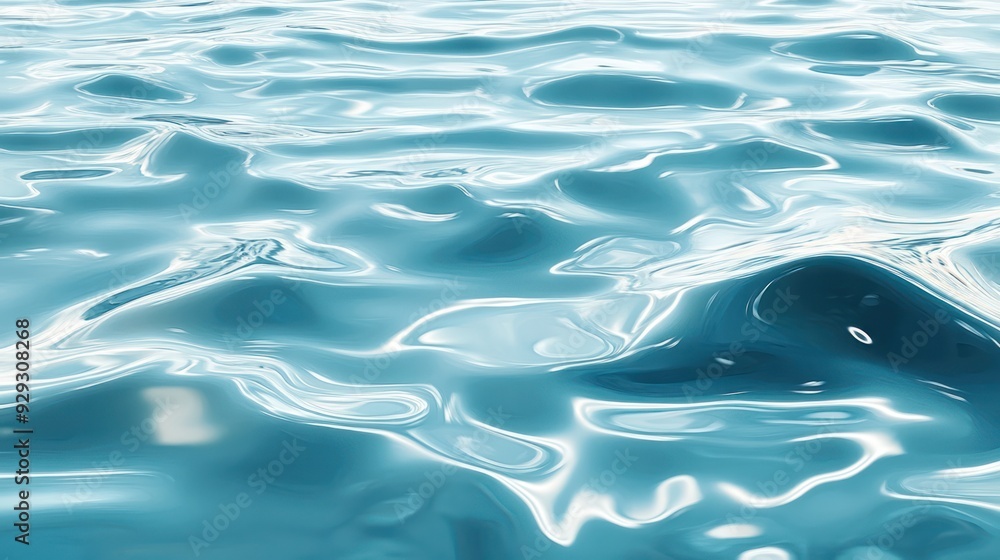 Poster a serene close-up of shimmering blue water, reflecting light and creating mesmerizing waves and patt