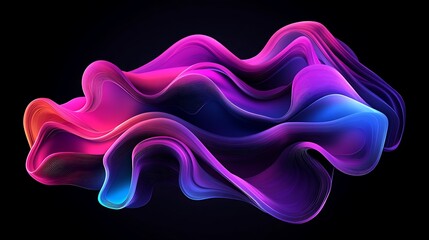 Obraz premium Abstract neon glowing pink and blue wave shape on dark background.