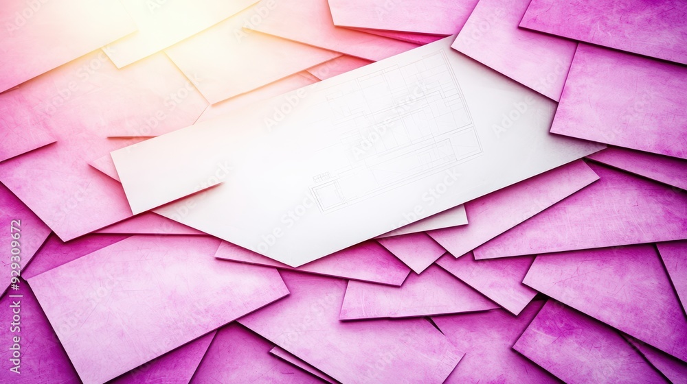 Poster colorful stack of paper envelopes with a blank envelope, perfect for creative designs and concepts r