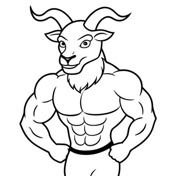 recommend clip art: A ferocious Goat athlete posing line art  vector