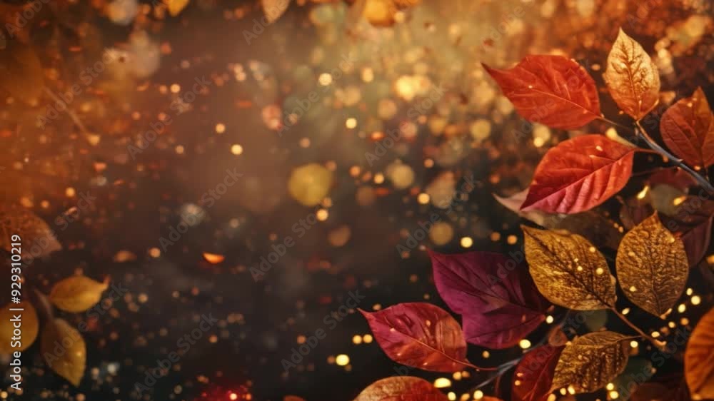 Aufkleber a display of golden autumn leaves against a soft, illuminated background filled with bokeh, evoking 