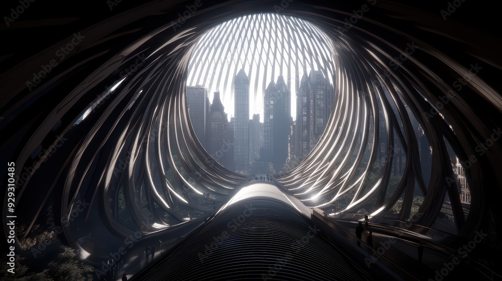 Poster futuristic architecture featuring a unique design with towering structures and a vibrant cityscape i
