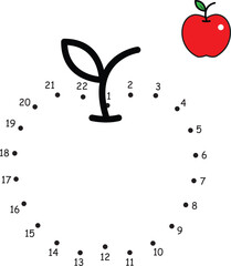 Tracing dot line apple illustration for children. Fun coloring activity.
