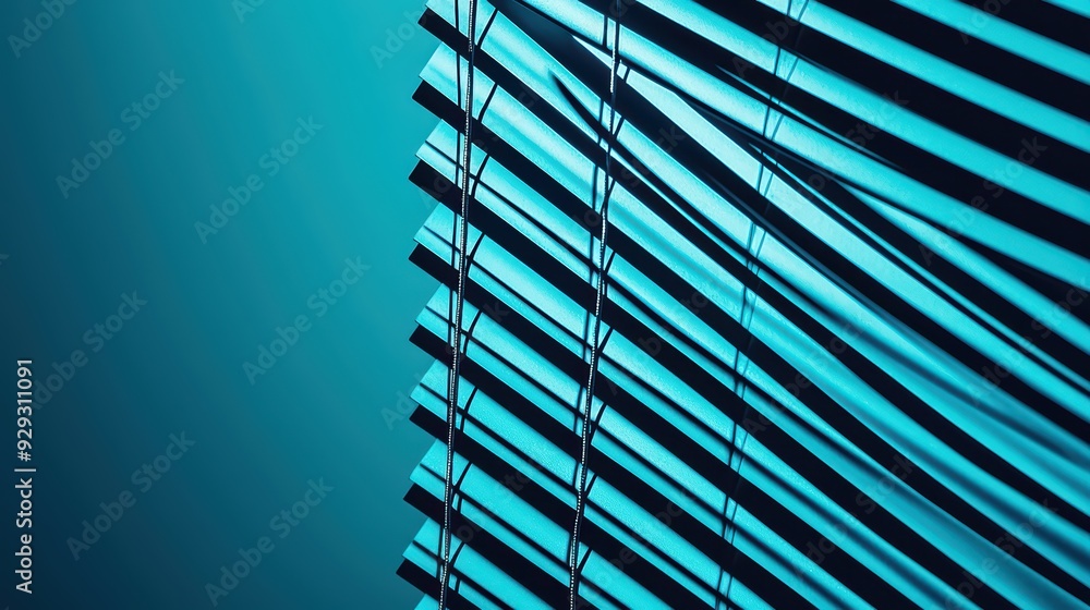 Poster minimalistic blue design featuring abstract lines and shadows, creating a serene and modern atmosphe