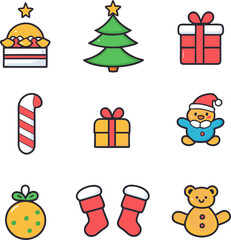 Christmas icons set in primary colors, Christmas icon set vector with a cotton cartoon style.