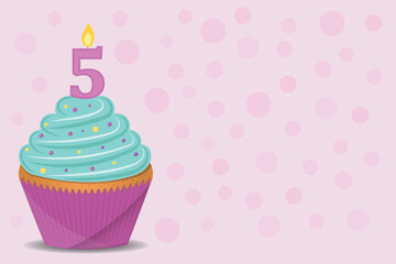 Background with birthday cupcake with number 5 candle.