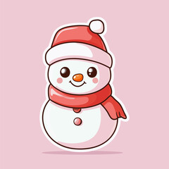 Cute cartoon snowman with a scarf and hat, Clip art sticker style on Christmas Concept.