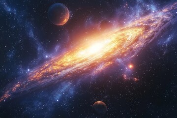 Obraz premium Space cosmic illustration with planets scene created with Generative AI