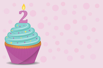 Background with birthday cupcake with number 2 candle.