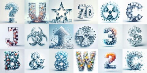 Ice cubes Lettering Typeface. AI generated illustration