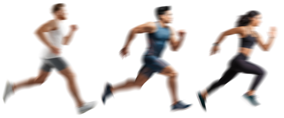 Motion blur running man woman silhouettes isolated on transparent background PNG for photo scenes