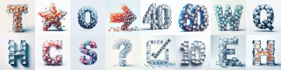 Ice cubes Lettering Typeface. AI generated illustration