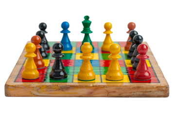 Colorful board game pieces arranged on a lively game board for exciting gameplay sessions.