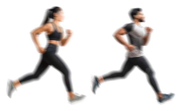Motion blur running man woman silhouettes isolated on transparent background PNG for photo scenes - Powered by Adobe