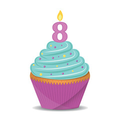 Birthday cupcake with number 6 candle.
