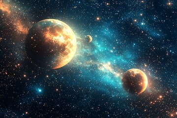 Space cosmic illustration with planets scene created with Generative AI