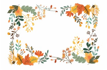 Autumn-themed rectangular frame border illustration with a white background, a simple and clean design, an autumn color palette, with copy space in the center Generative AI