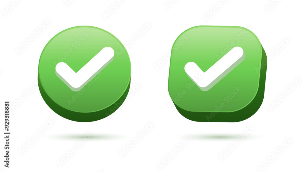 Aufkleber 3d check mark icon . check box icon with correct, accept checkmark icons green tick box, check list circle frame - 3d checkbox symbol sign.