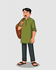 Obraz premium Indian village poor man cartoon character design
