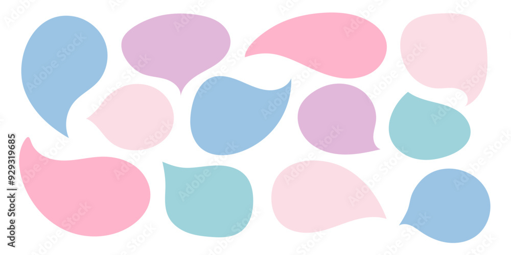 Poster cute speech bubble clouds set. message textbox template collection. kids child fun dialog blank ball