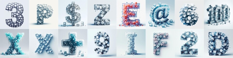 Ice cubes Lettering Typeface. AI generated illustration