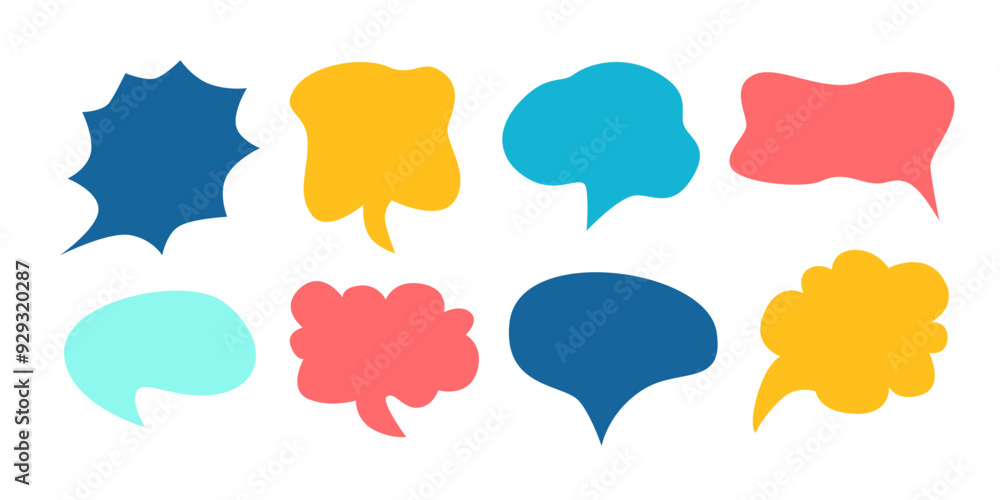 Poster playful dooldle speech bubble set. message text box cloud collection. kids conversation dialog blank