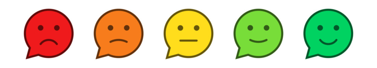 Feedback emoticons speech bubble emojis. Smiley icon set , happy, neutral, sad, emoji, icon - Customer satisfaction rating scale with good and bad emotions. Vector illustration