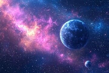 Obraz premium Space cosmic illustration with planets scene created with Generative AI