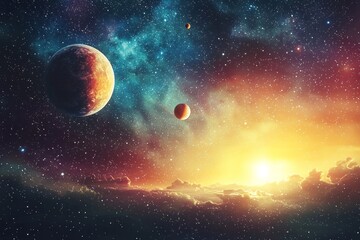 Space cosmic illustration with planets scene created with Generative AI