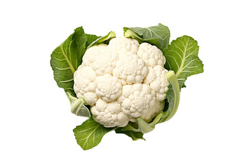 A cauliflower seen from top view isolated on clear white and transparent background