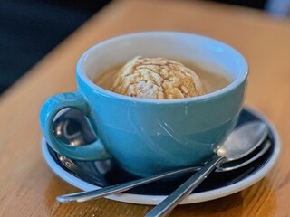 Teal Coffee Cup with Ice Cream Dessert