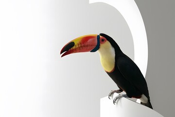 Fototapeta premium Toucan Perched on a Branch with White Background, Wallpaper, Cover and Screen for Smartphone, Cell Phone, Computer, Laptop