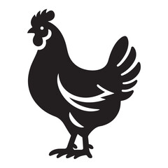 Chicken hen silhouette isolated on white background, Flat vector Farm Animal illustration