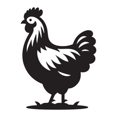 Chicken hen silhouette isolated on white background, Flat vector Farm Animal illustration