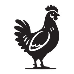 Chicken hen silhouette isolated on white background, Flat vector Farm Animal illustration