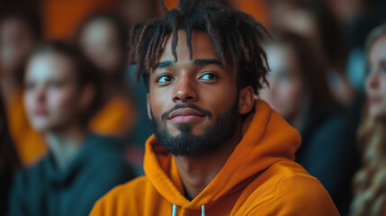 A group of young people attending a self-development seminar, motivated and inspired to improve themselves.