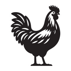 Chicken hen silhouette isolated on white background, Flat vector Farm Animal illustration